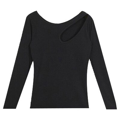 圆领镂空修身大码上衣