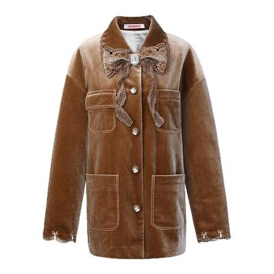 ORA GENESIS2025年秋季新品丝绒刺绣蝴蝶结中长外套