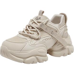 百思图2025秋季新款网面透气老爹鞋厚底增高女运动休闲鞋D3717CM5