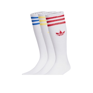 阿迪达斯三叶草三双装袜子中筒袜男女同款休闲红蓝条纹袜 IX7504