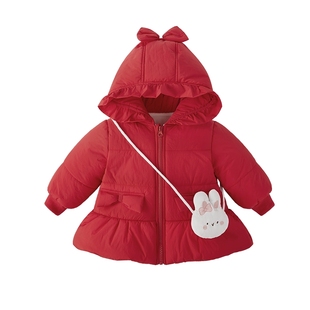 [抗菌远红外]棉服女童红色儿童可爱加绒夹棉中长款秋冬外套女宝宝