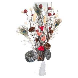 客厅干枝树枝落地插花摆件卧室花卉花束装饰羽毛大花瓶仿真花假花