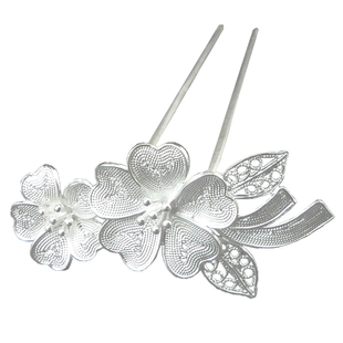 银梵工艺手工拉丝999纯银花丝汉服小发钗古风旗袍发簪子发饰送礼