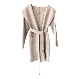 m家同款秋冬valdese双面羊绒大衣女水波纹戴帽短款小个子连帽外套