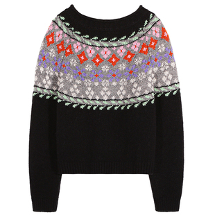 落落狷介 毛衣可外穿内搭黑色碎花毛线衣小个子2025年新款设计感