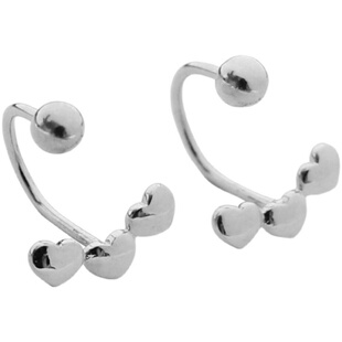 纯银耳骨钉925银立体心拧螺丝耳针防敏防丢小耳朵U形耳环