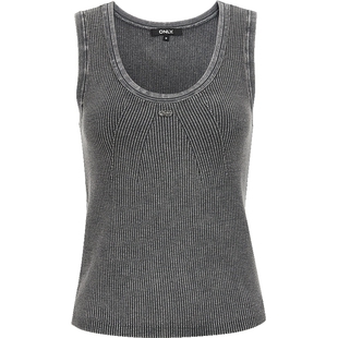 ONLY2025冬季新款复古个性做旧磨白纯色大U领背心无袖针织衫女