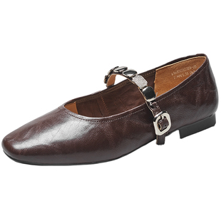 意尔康羊皮法式复古玛丽珍女鞋低跟春2026新款软底不累脚单鞋真皮