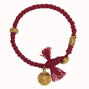 藏珠饰家 足金手工錾刻古法黄金 吞金兽手串 豪横情侣红绳手链