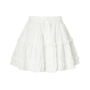 【棠梨煎雪】Uena明星同款白色高腰抽绳蛋糕裙摆荷叶边A字半身裙