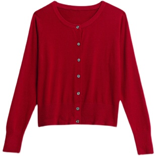 薄款针织衫2026春季新款女装外搭开衫修身长袖小个子短款毛衣外套