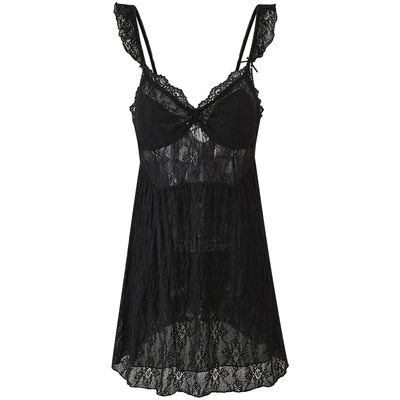 商场同款MYBODY夏季新款性感睡衣法式纯欲蕾丝V领带胸垫吊带睡裙