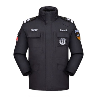 保安服冬装棉袄加厚防寒大衣棉服男冬款黑色安保工作制服外套棉服