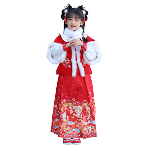 儿童原创新款汉服女童拜年服马面裙冬季过年中国风加绒加厚新年服