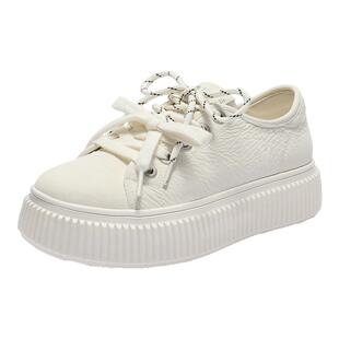 百丽女鞋厚底增高饼干板鞋女秋季新款休闲运动小白鞋子B2681CM5