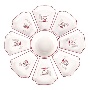 顺祥陶瓷团圆拼盘餐具组合碗碟套装家用盘釉下彩餐具高温乔迁碗盘