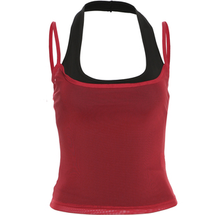 SylCue 甜辣妹美式挂脖小吊带女搭修身显瘦无袖背心内搭叠穿上衣