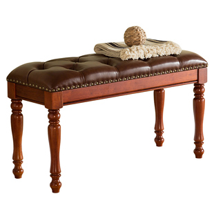 美式实木换鞋凳入户穿鞋凳客厅长条沙发凳进门凳真皮试鞋凳床尾凳