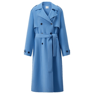 【季末折扣】欧时力澳大利亚羊毛双面呢风衣外套大衣腰带秋冬新品