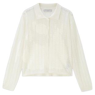 佐丹奴针织衫女装镂空微透翻领开襟毛织针织衫 13355209