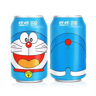 珍珍哆啦A梦联名款荔枝味气泡水330ml限量版红蓝款清爽饮料随机发
