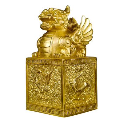 黄铜桌面公貔貅大印铜九龙金玺