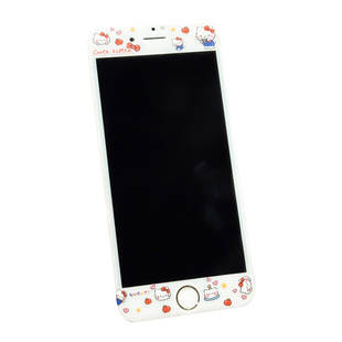 新款凯蒂猫kitty适用苹果6s/7/8卡通钢化玻璃贴膜iPhone7/8plus全屏彩色软边前膜SE1/2/3女款4/5S美乐蒂6plus