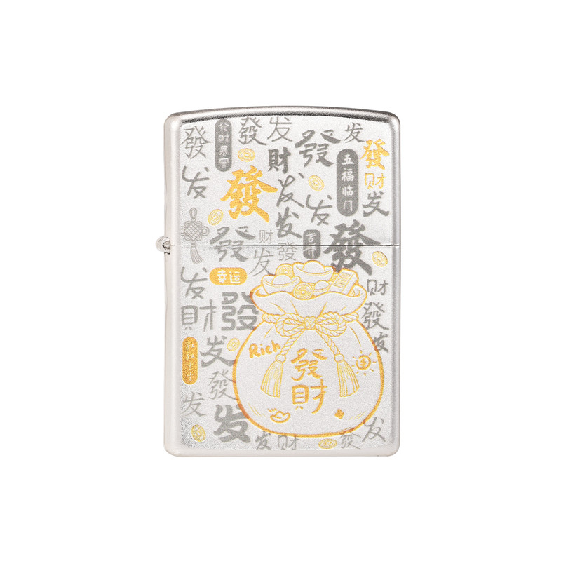 zippo镀银彩印福袋煤油防风打火