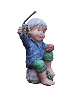 跨境新品钓鱼男孩摆件创意家居盆栽景观插件树脂人物雕像工艺品