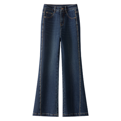 设计感黑色加绒微喇牛仔裤女新款