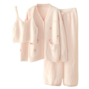 富朵发光半边绒月子服秋冬睡衣三件套珊瑚绒加绒加厚孕产妇家居服