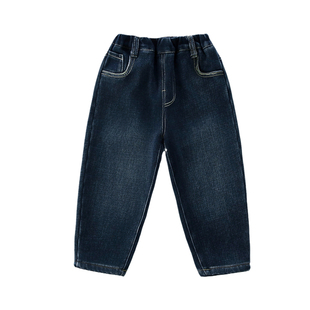 女童加绒裤子秋冬季2025新款儿童冬装一体绒加厚老爹裤宝宝牛仔裤