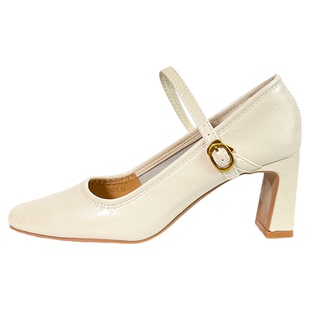 羊皮版dingyun丁允高跟鞋白色玛丽珍鞋粗跟小皮鞋不累脚法式单鞋