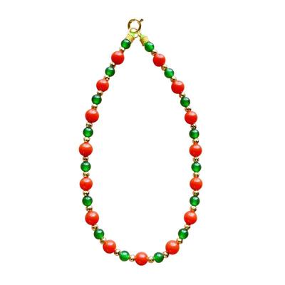 天然辣绿色翡翠满肉柿子南红圆珠18k黄金女款手链串钏新中式文玩