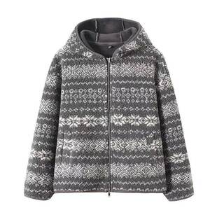 大厂订单！复古情侣费尔岛摇粒绒羊羔毛连帽外套加厚保暖休闲夹克