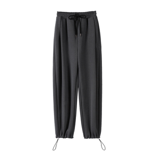 加绒运动裤子女秋冬季2025新款高级宽松直筒垂感休闲阔腿美式卫裤