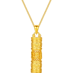 六桂福珠宝国风经传筒吊坠男女款银黄金色项链女新年情人节礼物