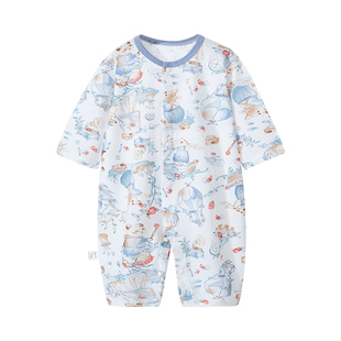 婴儿连体衣夏季薄款宝宝纯棉长袖哈衣爬爬服家居服睡衣新生儿衣服