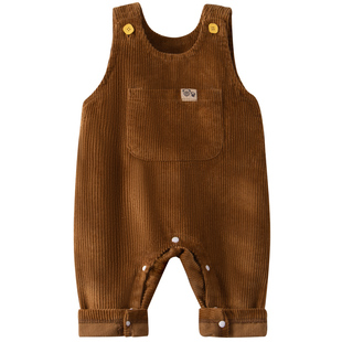 婴幼儿背带裤灯芯绒男宝洋气裤子男童春秋按扣开裆屁屁裤护肚衣服