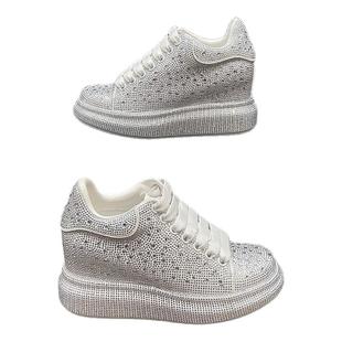 8cm内增高运动休闲厚底红色婚鞋2025新款满钻33码新娘小白鞋女