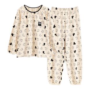 卡之恋睡衣女款长袖纯棉春秋季薄款黑白兔子卡通套装可外穿家居服