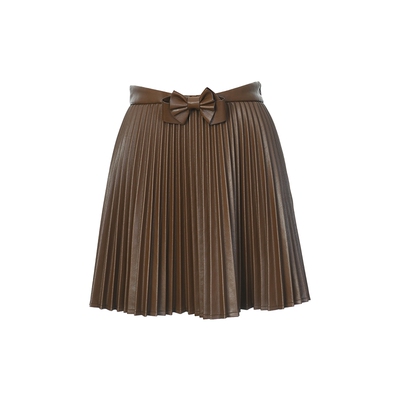 lefame拉飞姆冬季压褶工艺自然波浪摆咖啡色半裙