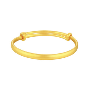 金包银推拉手镯古法素圈黄金传承实心镯子可调节送女友情人节礼物