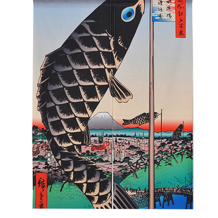 餐厅包间隔断门帘定制日式布帘浮世绘风景图装饰短帘免打孔魔术贴