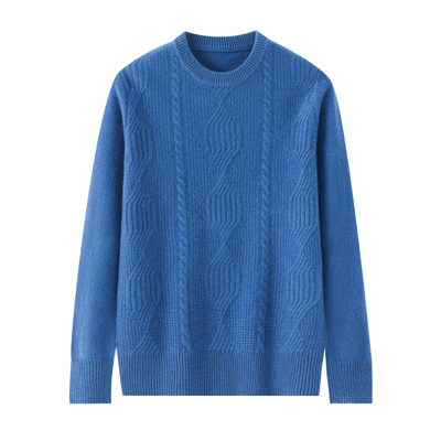 纯羊毛衫男圆领加厚提花套头毛衣