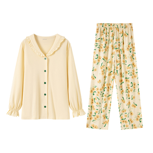 顶呱呱情侣睡衣女长袖春夏薄款男士家居服套装休闲宽松可外穿