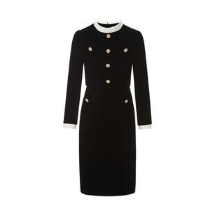 【吉娜同款】LIME莱茵黑白撞色半高领丝绒连衣裙秋新款收腰裙