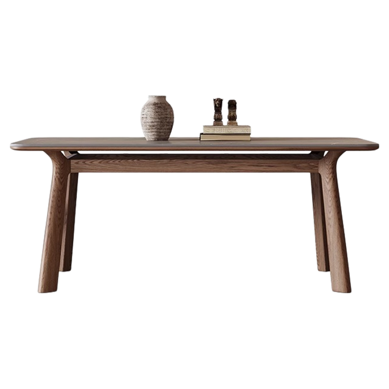 岩板餐桌椅组合家用小户型长方形实木饭桌2025款餐桌胡桃木色桌子