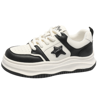 戈美其真皮休闲运动鞋女2024春季新款百搭平底板鞋厚底增高小白鞋