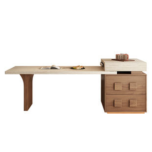 2026新款复古风洞石岛台餐桌一体家用可伸缩小户型高端厨房中导台